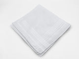 Men's white linen handkerchief with tone on tone satin stripe
