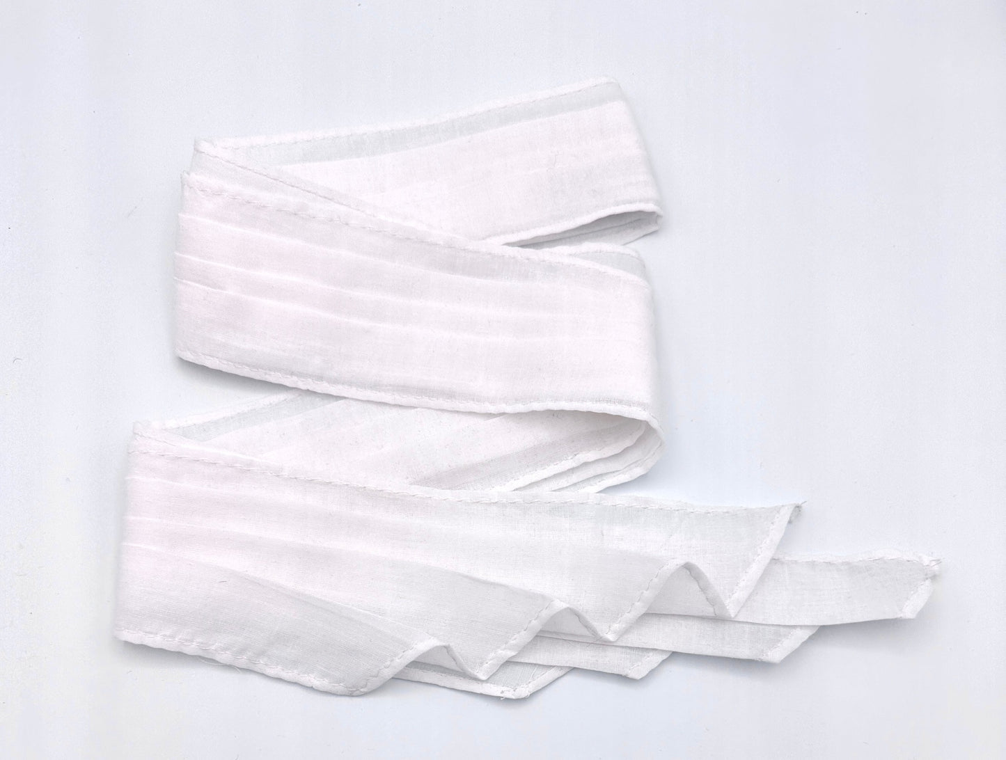 White Cotton lawn cravat with pleats and waterfall ends with baby hem