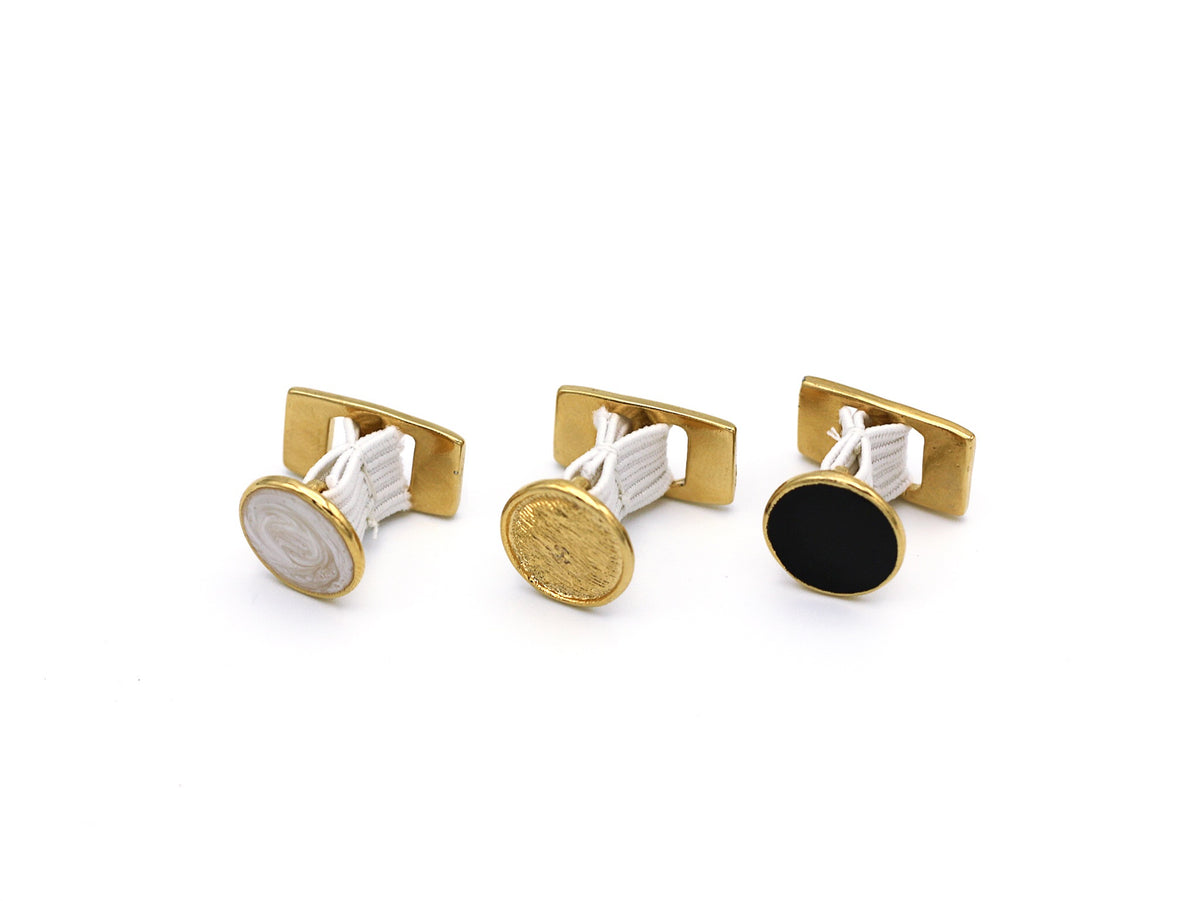 キングベイビー/FDL Relic Cufflinks Vintage Sterling Silver, Bone, and Enamel Japanese Cufflinks