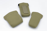 3 wireless microphone transmitter packs in tan