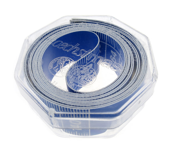 Blue Bra tape coiled in clear plastic case