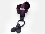 Burgundy with pale blue stripe elastic suspender with brown leather ends