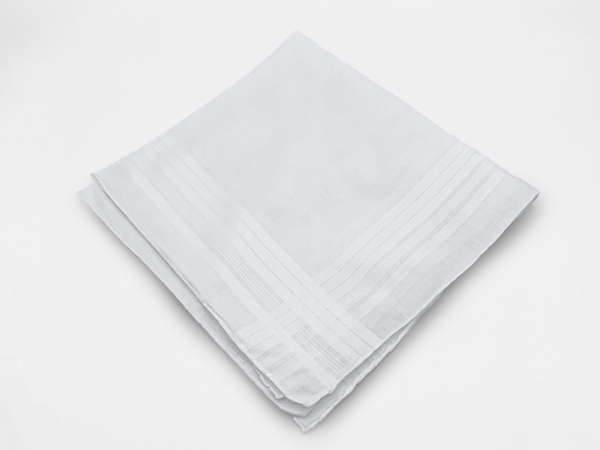 Men's white linen handkerchief with tone on tone satin stripe