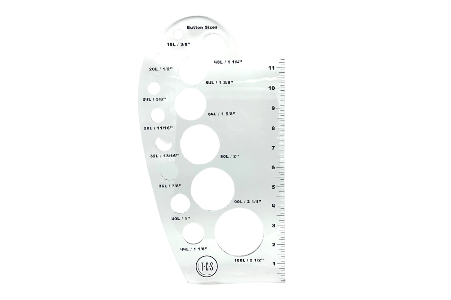 A transparent clear tailors curve with a built in button gauge