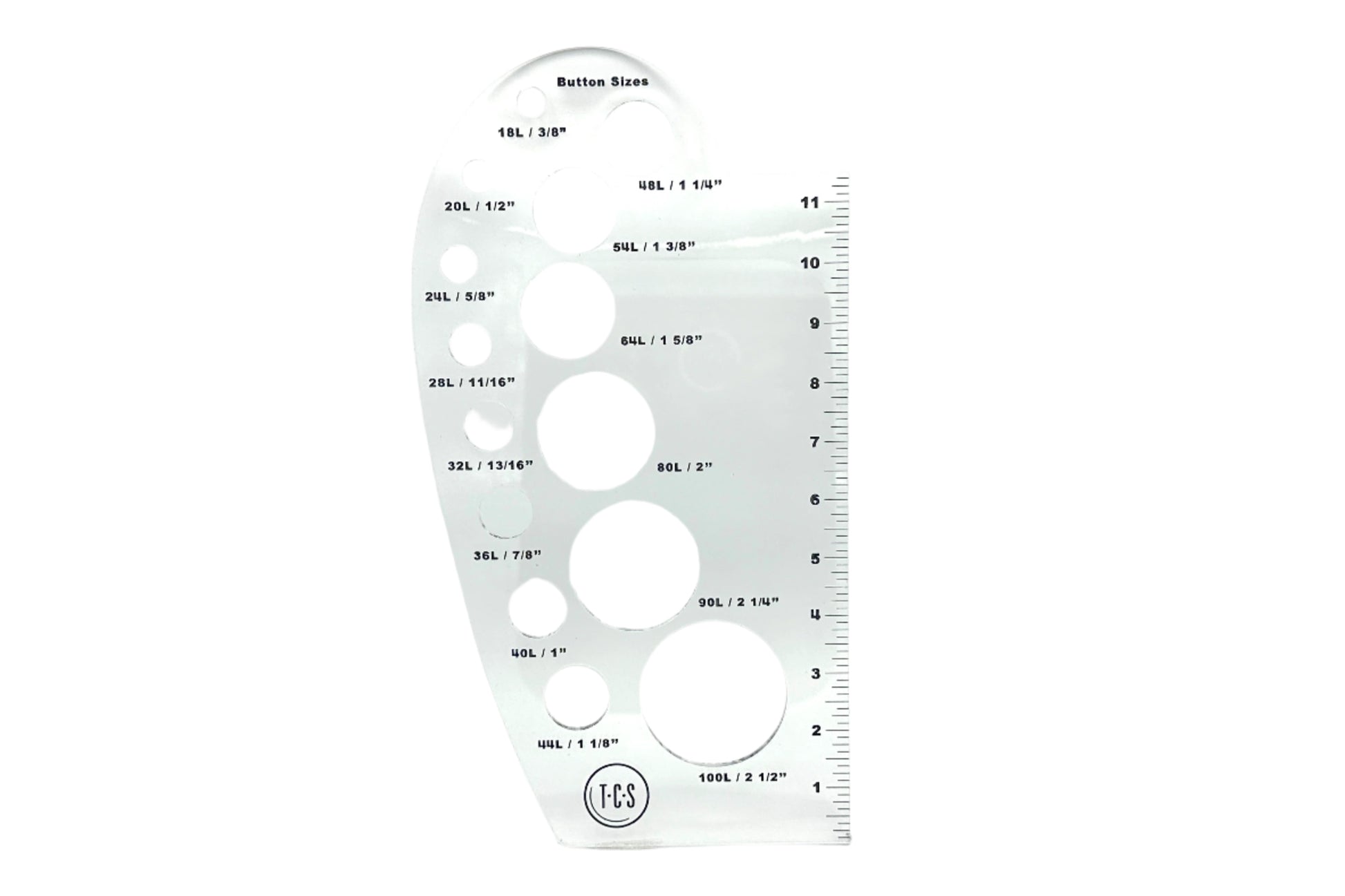A transparent clear tailors curve with a built in button gauge