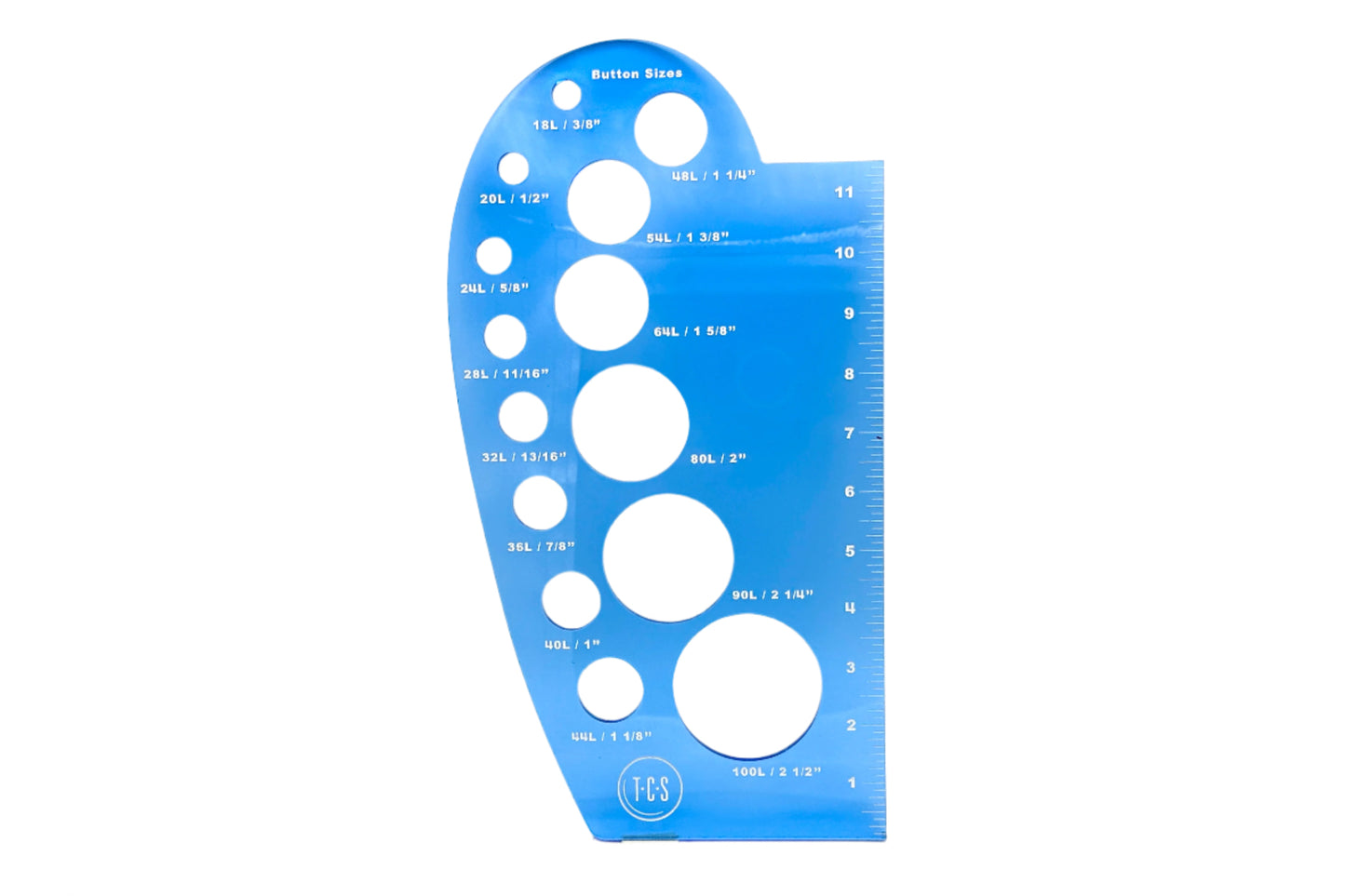 A transparent blue large tailors curve with a button gauge built in