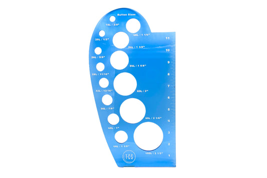 A transparent blue large tailors curve with a button gauge built in