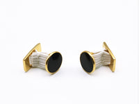 1 pair of black enamel center goldtone quick rigged cufflinks with elastic center