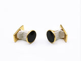 1 pair of black enamel center goldtone quick rigged cufflinks with elastic center