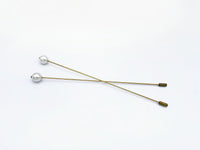 1 pair of brass hatpins with safety clasp and faux pearl finial