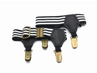Black and white stripe sock garters with metal clips