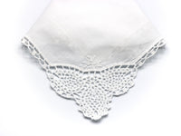 reproduction vintage handkerchief with decorative crochet corner in white
