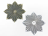 Pair of large sunburst medals one in brass and one in pewter