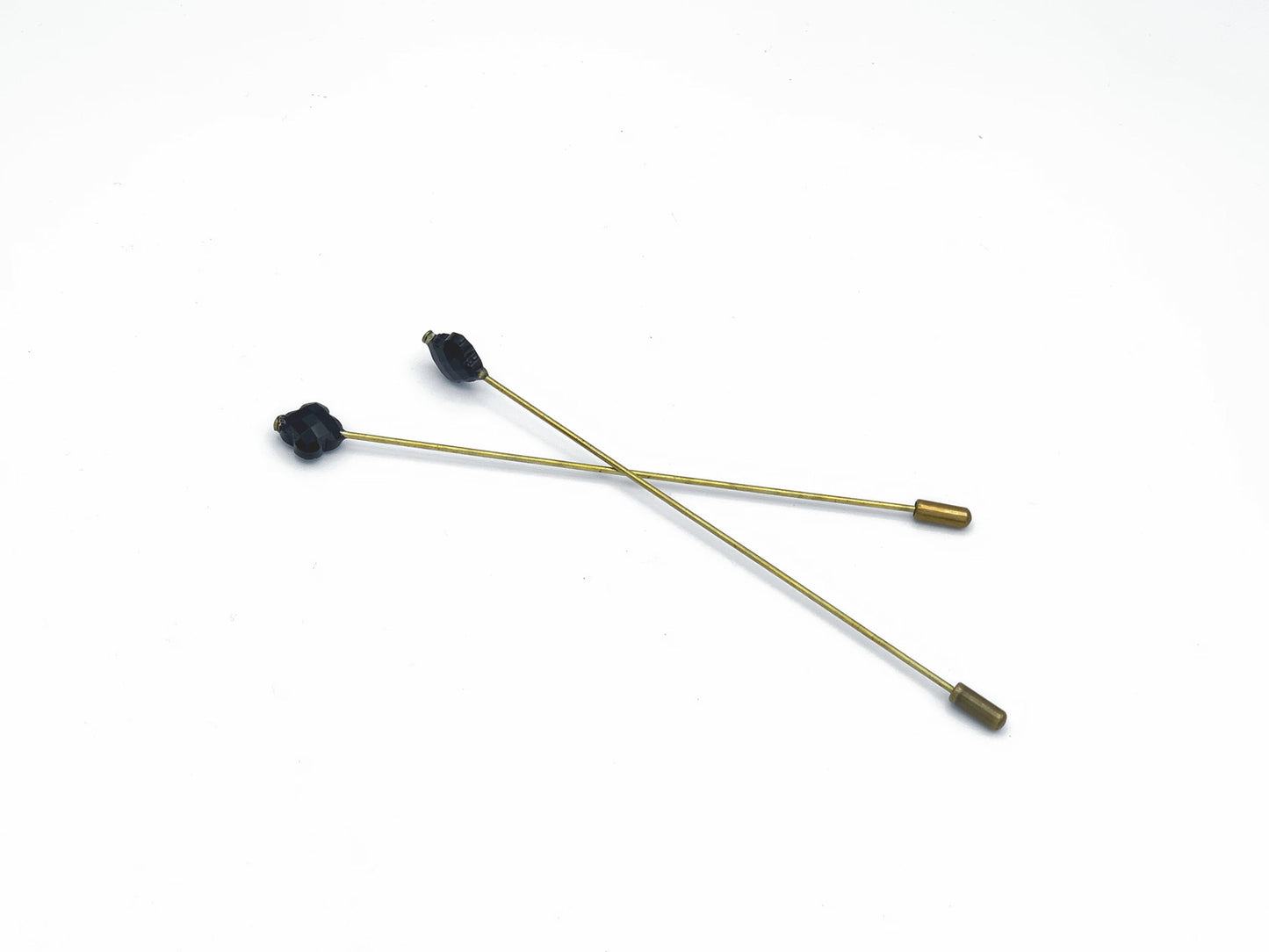5" long brass hatpins with faux jet decorative finials