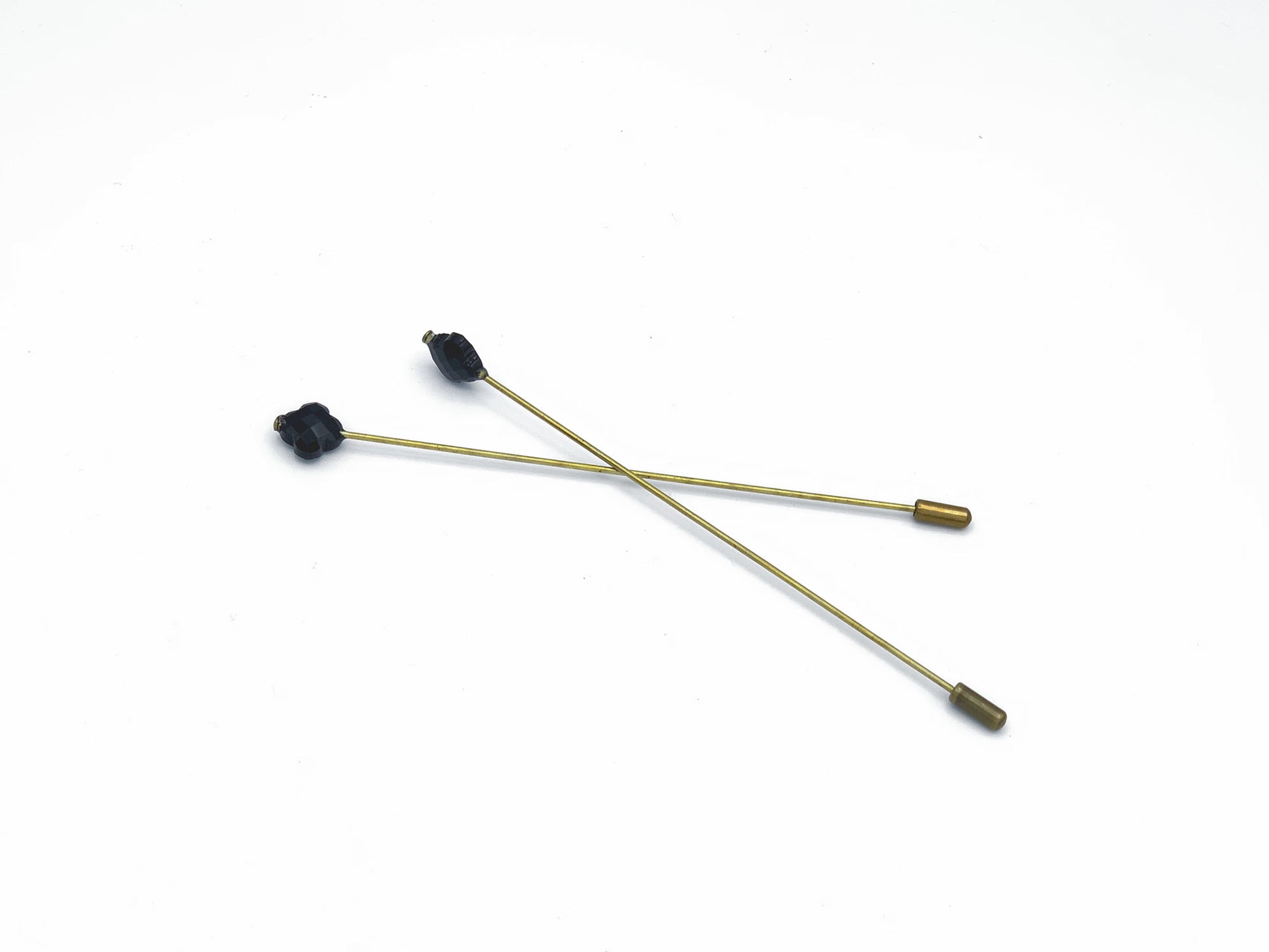 5" long brass hatpins with faux jet decorative finials