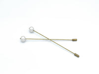 1 pair of 5" long brass hatpin with pearl finial