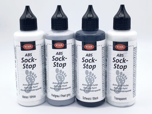 Set of 4 bottles of Sock Stop in White, Pearl Grey, Black and Transparent