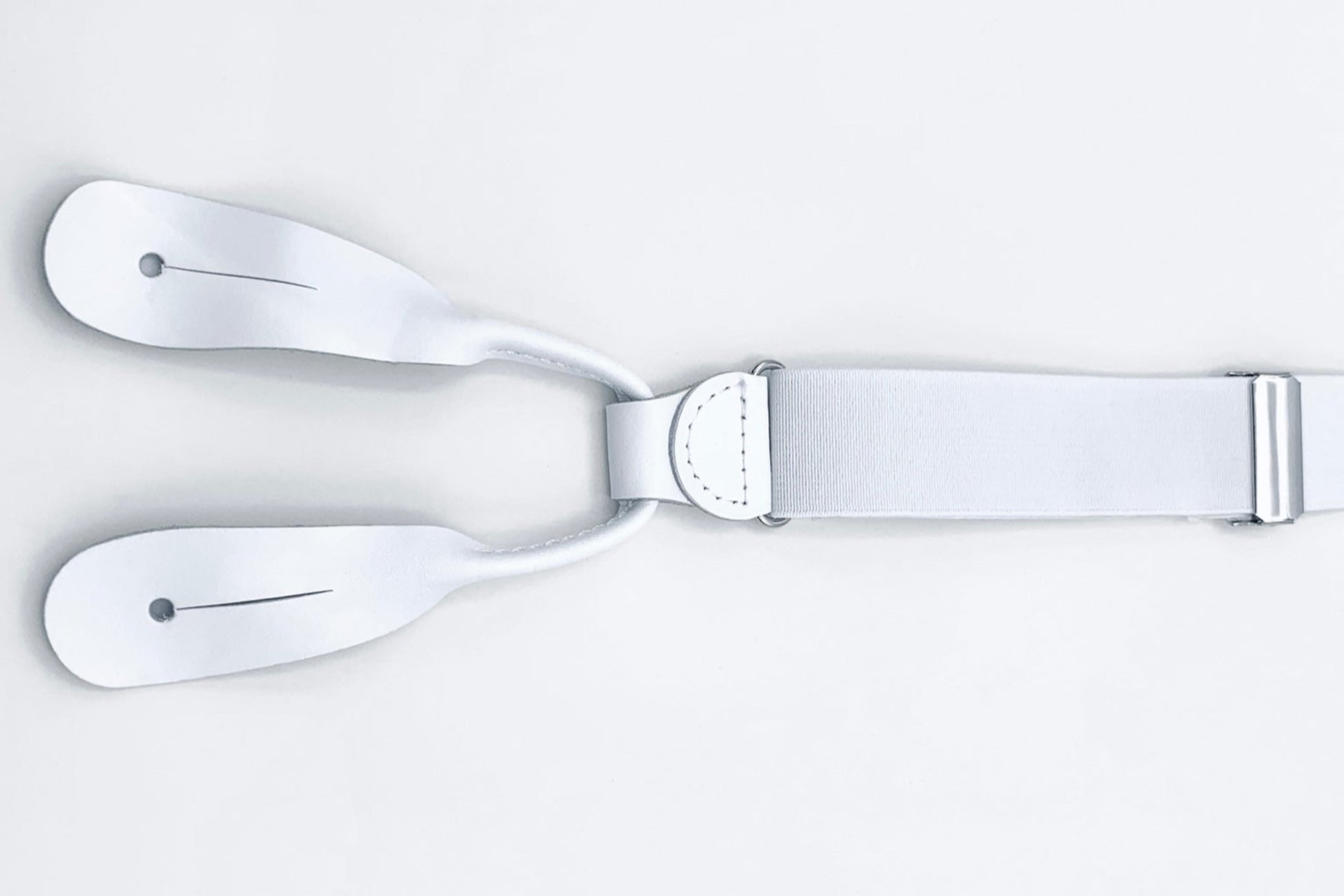White Elastic suspenders with white leather ends perfect for tuxedo